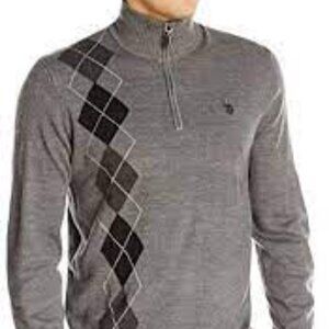 U.S POLO ASSN Gray Black White Argyle 1/4 Zip Sweater Men's size L